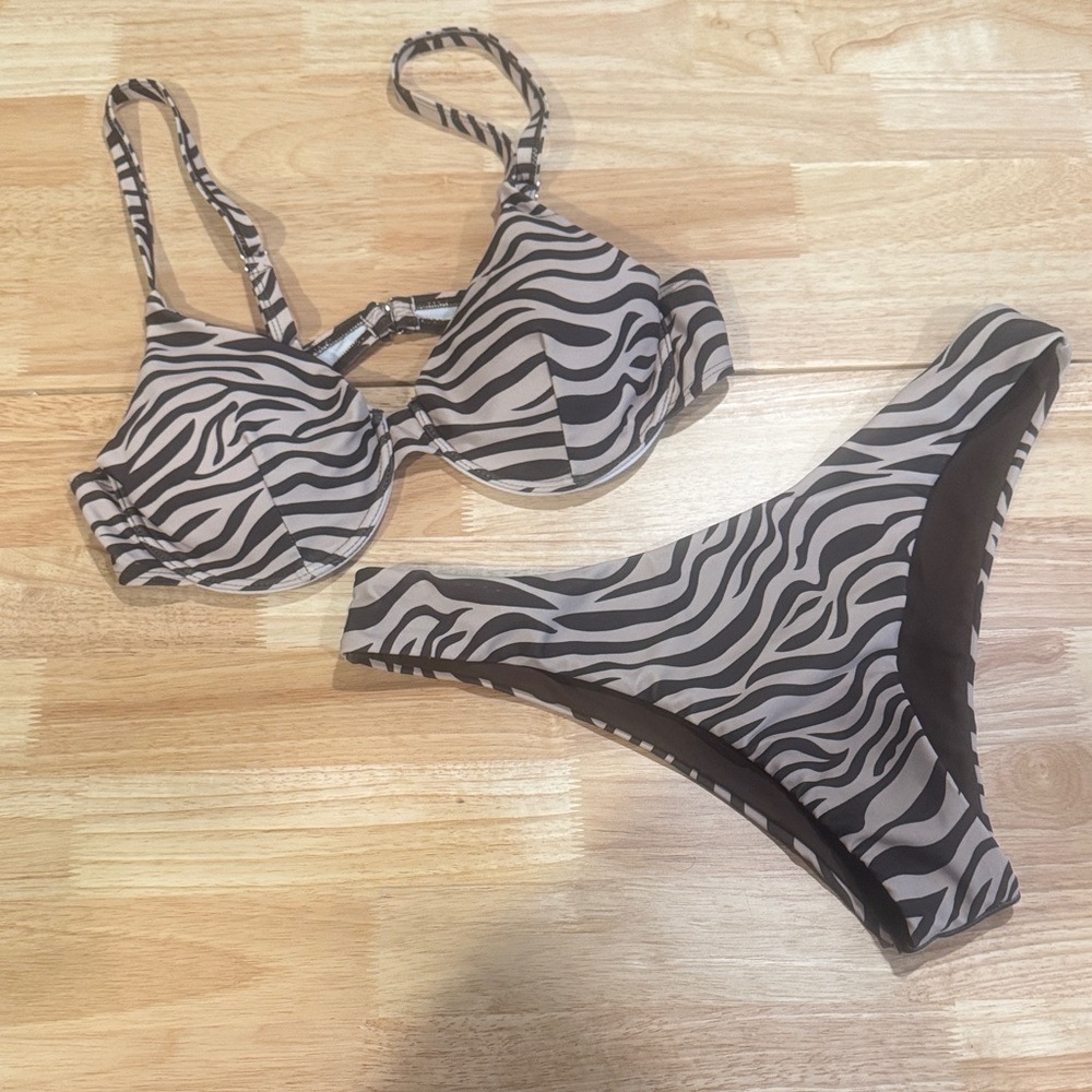 Zaful Brown and Cream Zebra Print Two-Piece Bikini